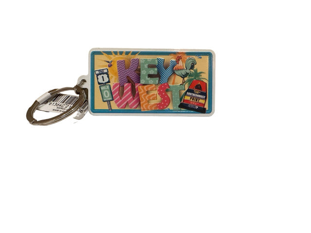 Rooster Colorful Three Icons Key West License Plate Keychain