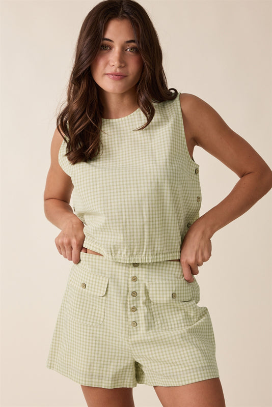 Shaddow and Fish Thea Gingham Short Matcha/Cream