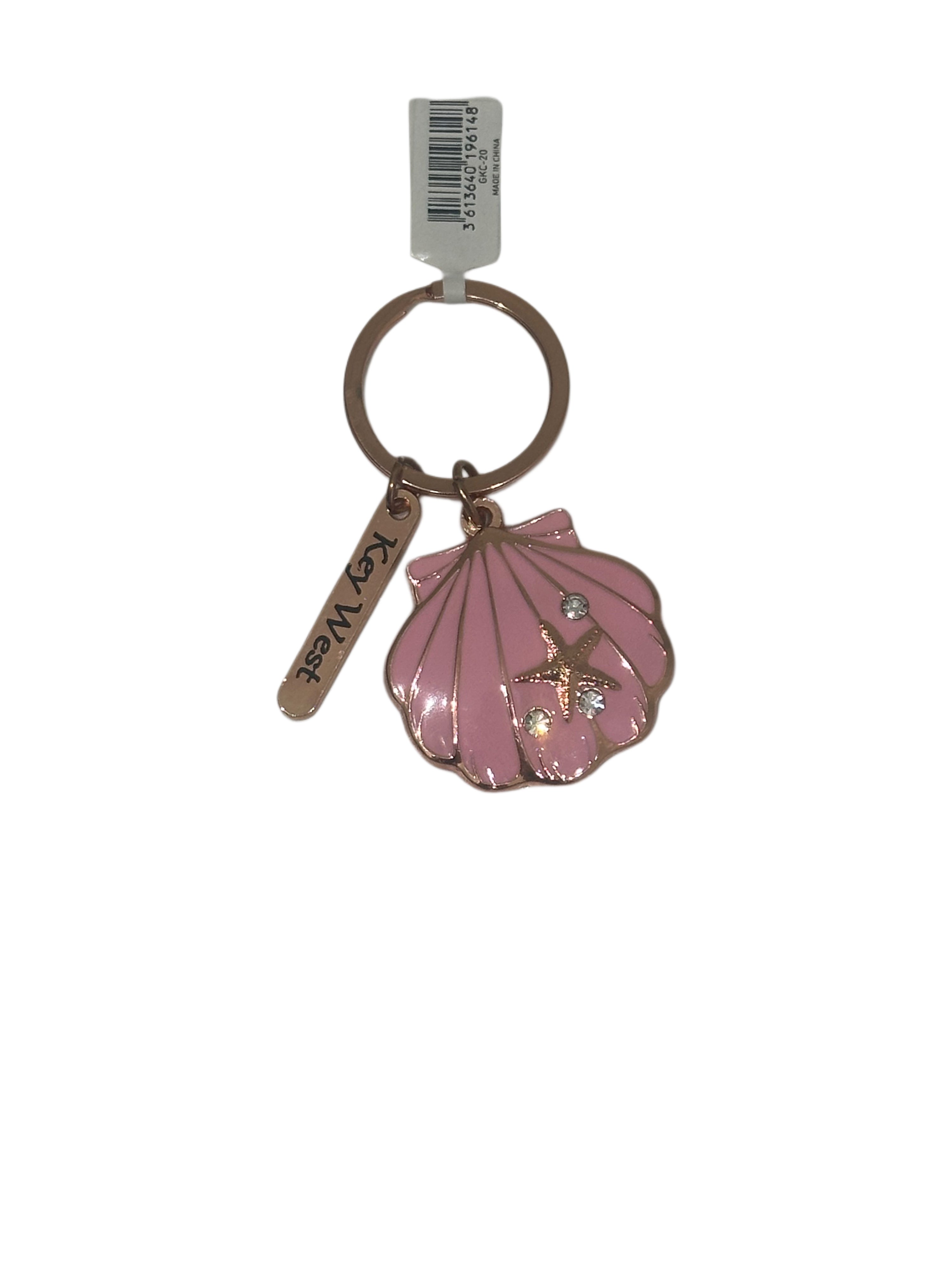 Seashell Key West Gem Metal Keychain Pink