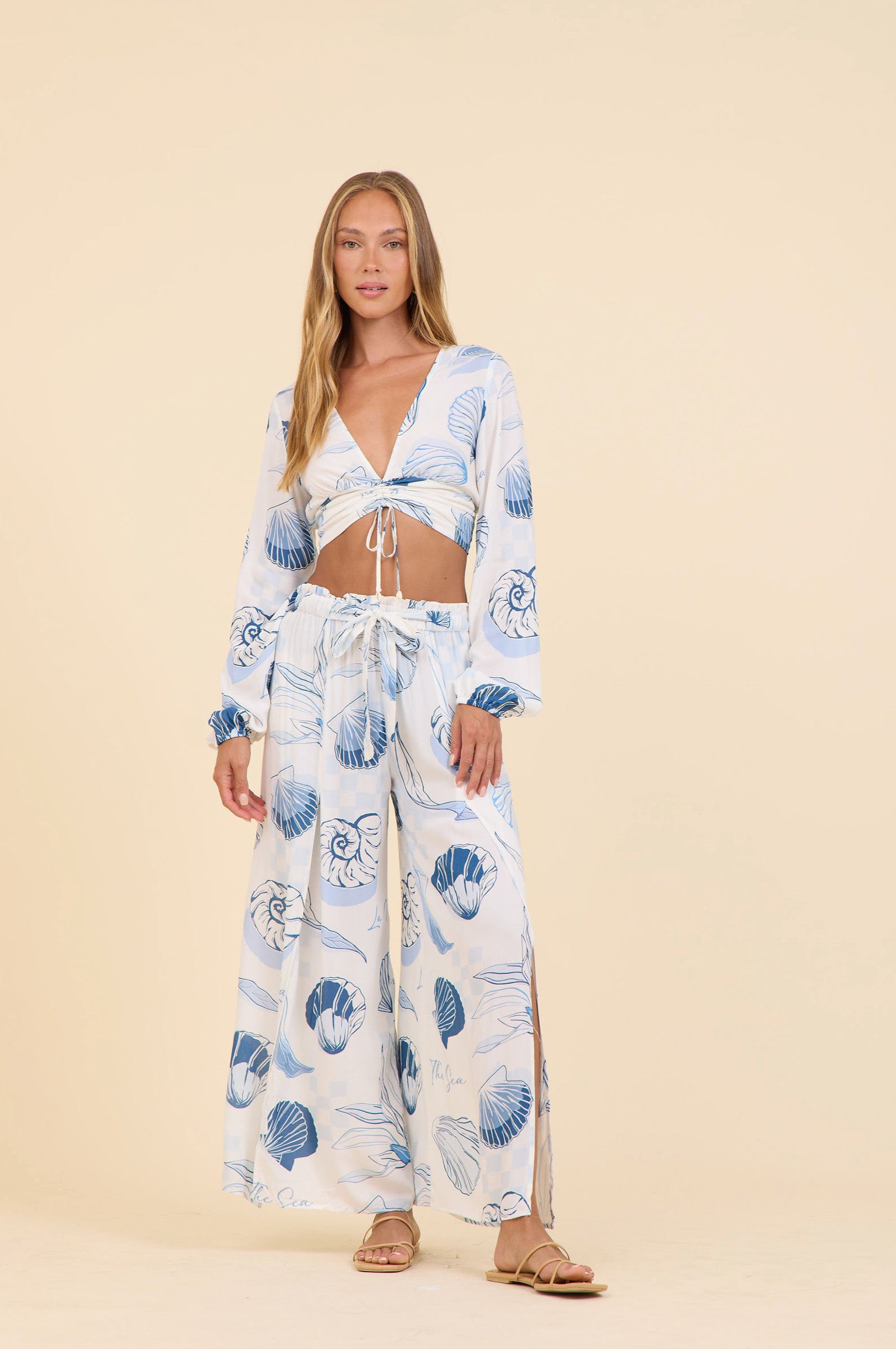 Surf Gypsy La Mer Seashell Printed Rayon Pants Crepe
