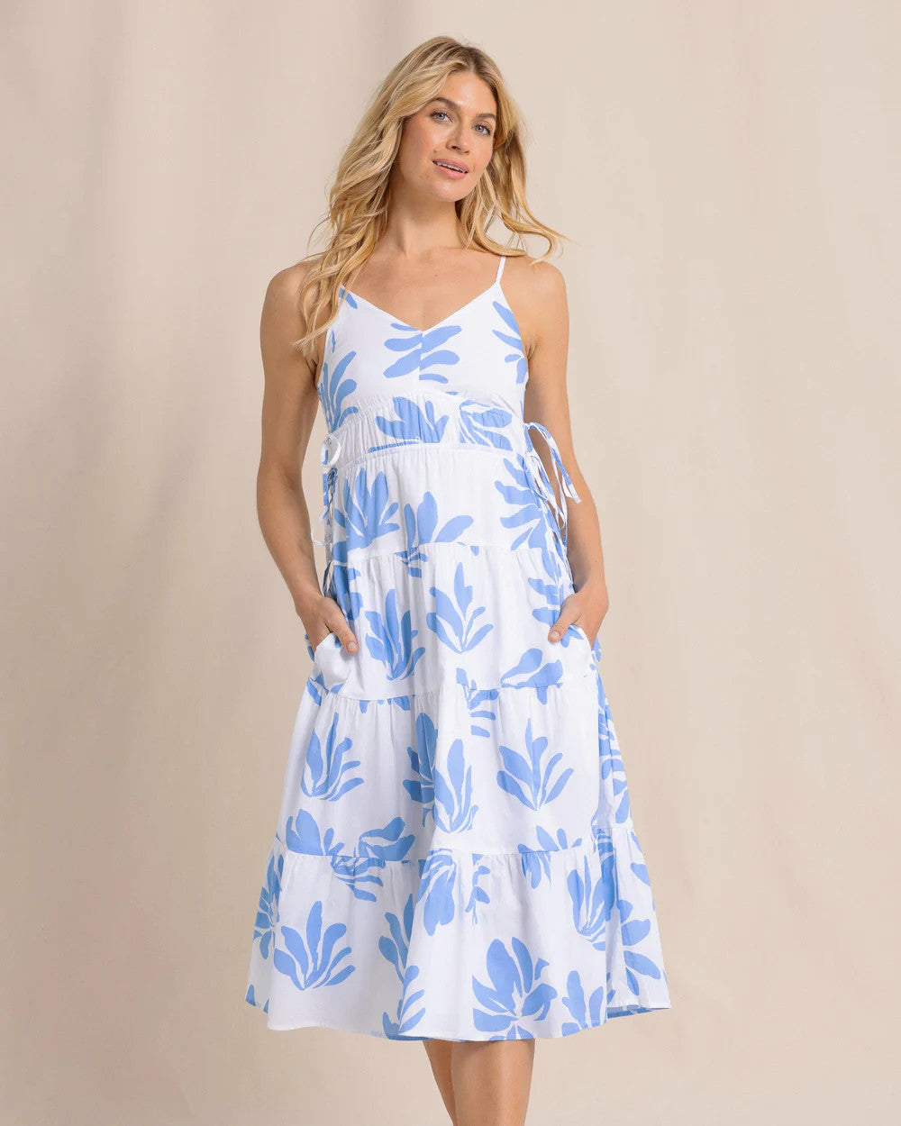Southern Tide Raquel Leafy Luxe Midi Dress Classic White