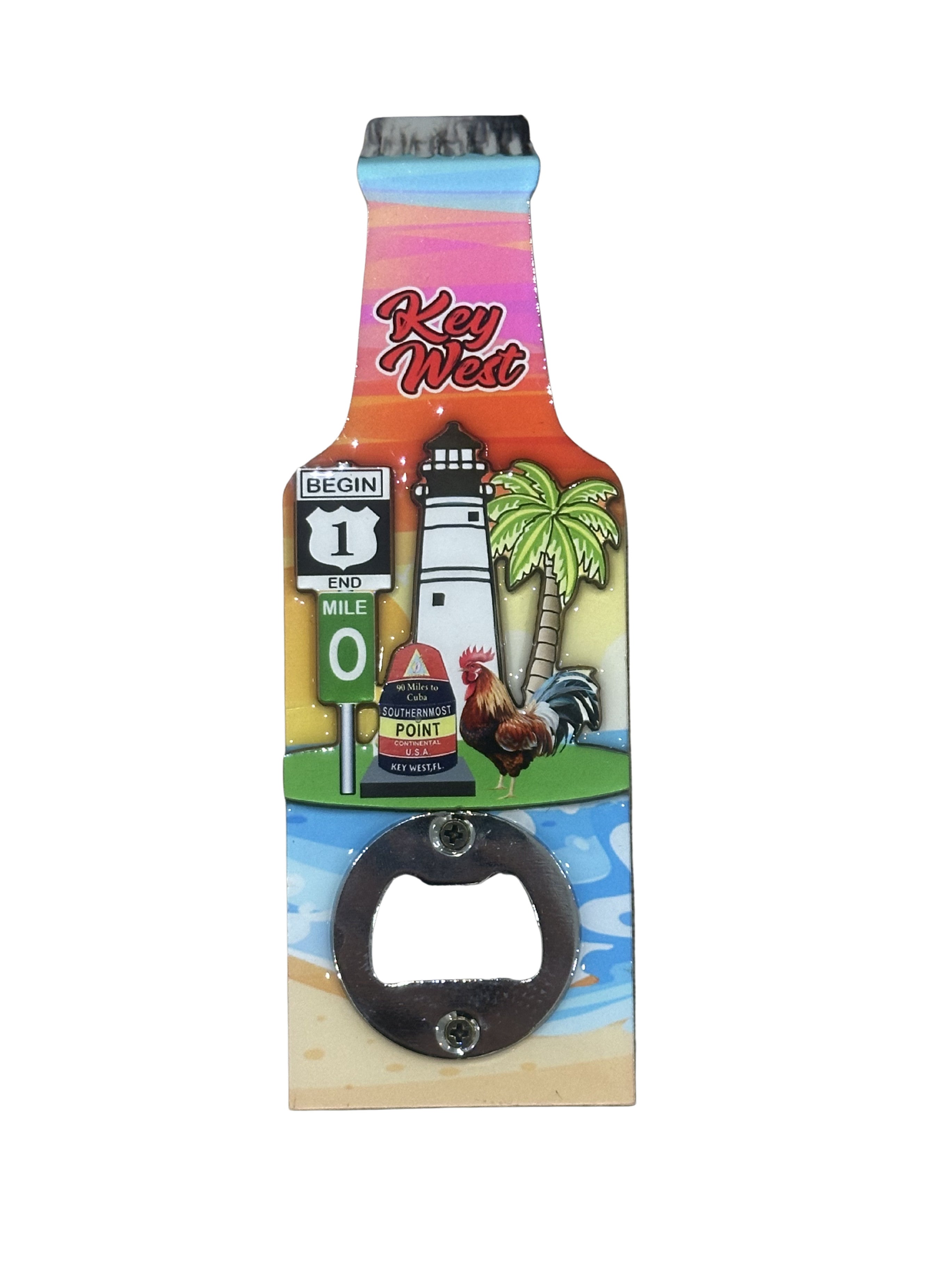 Key West Tropical Sunset Lighthouse & Southernmost Point Bottle Opener Magnet