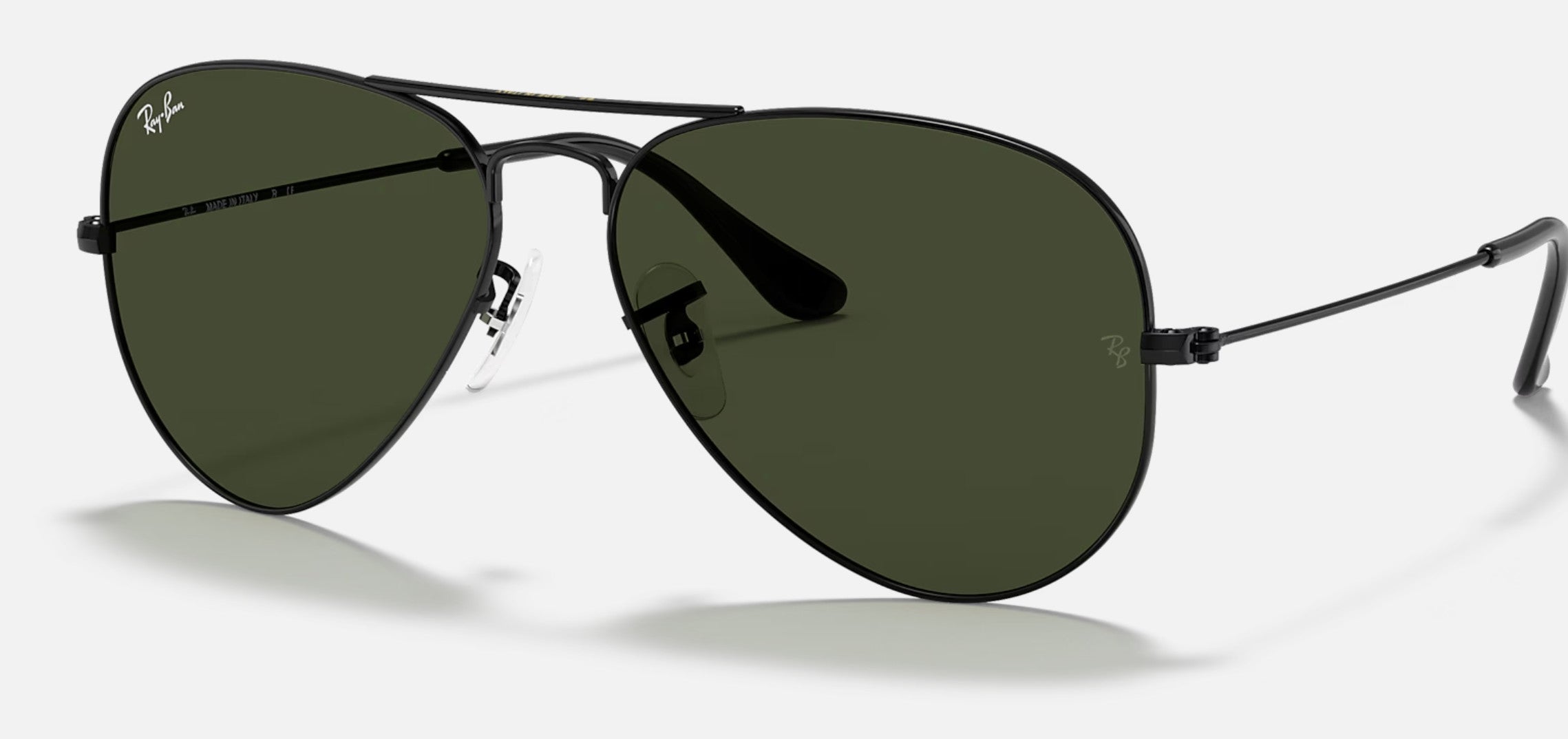 Ray Ban Aviator Large Metal Matte Black Frame w/ Green Gradient Lens Sunglasses Polarized
