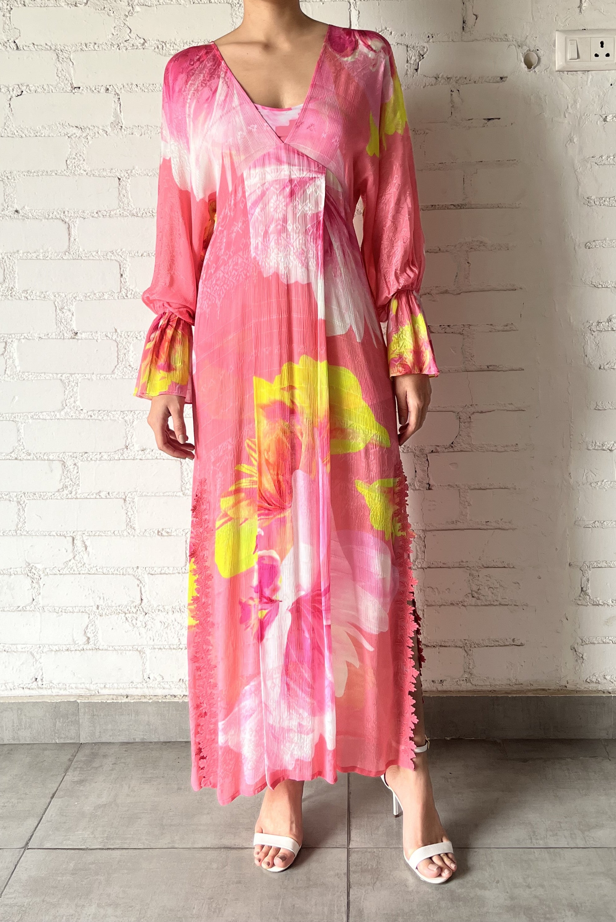 Hemant & Nandita Kaftan Printed Slip Pink Floral*