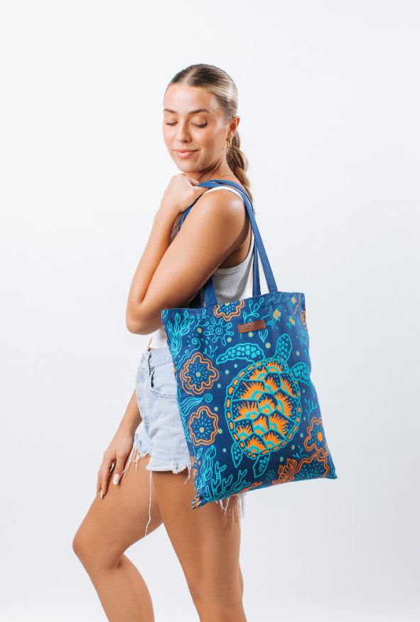 Sand Cloud Reef Turtles Everyday Tote Deep Ocean