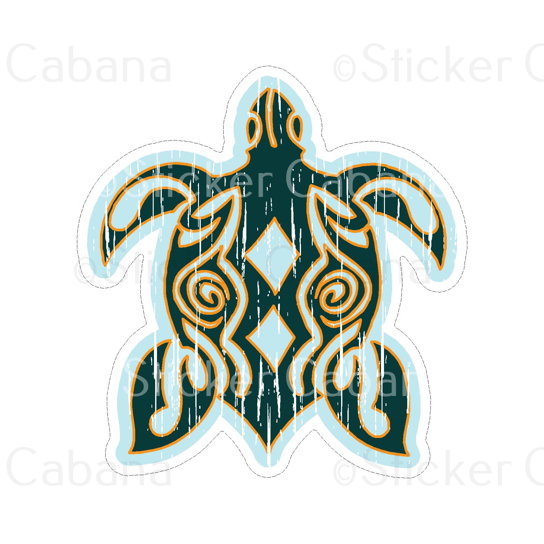 Sticker Cabana Blue Yellow Tribal Turtle Tail Large Sticker