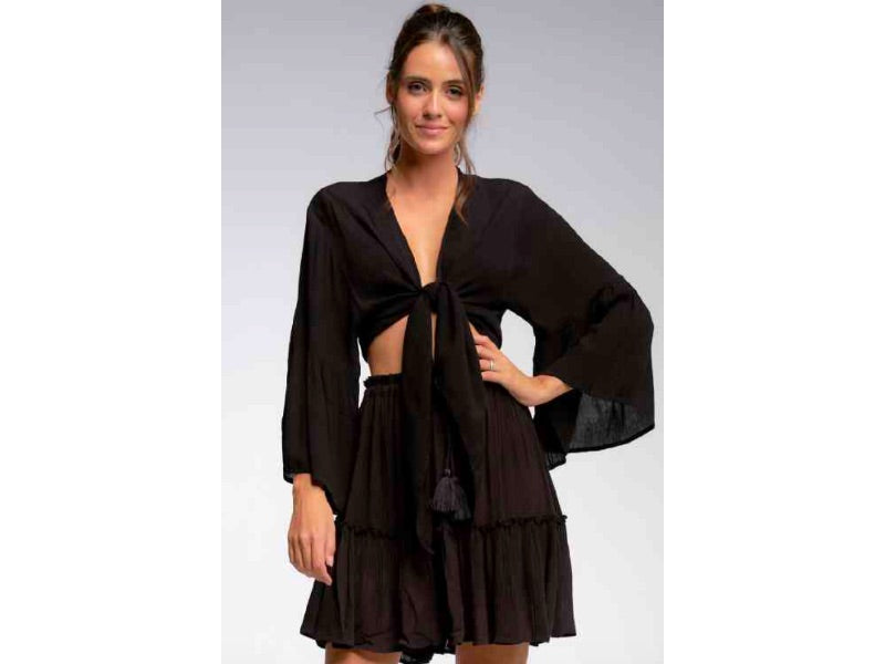Elan Ruffle Bell Sleeve Tie Top