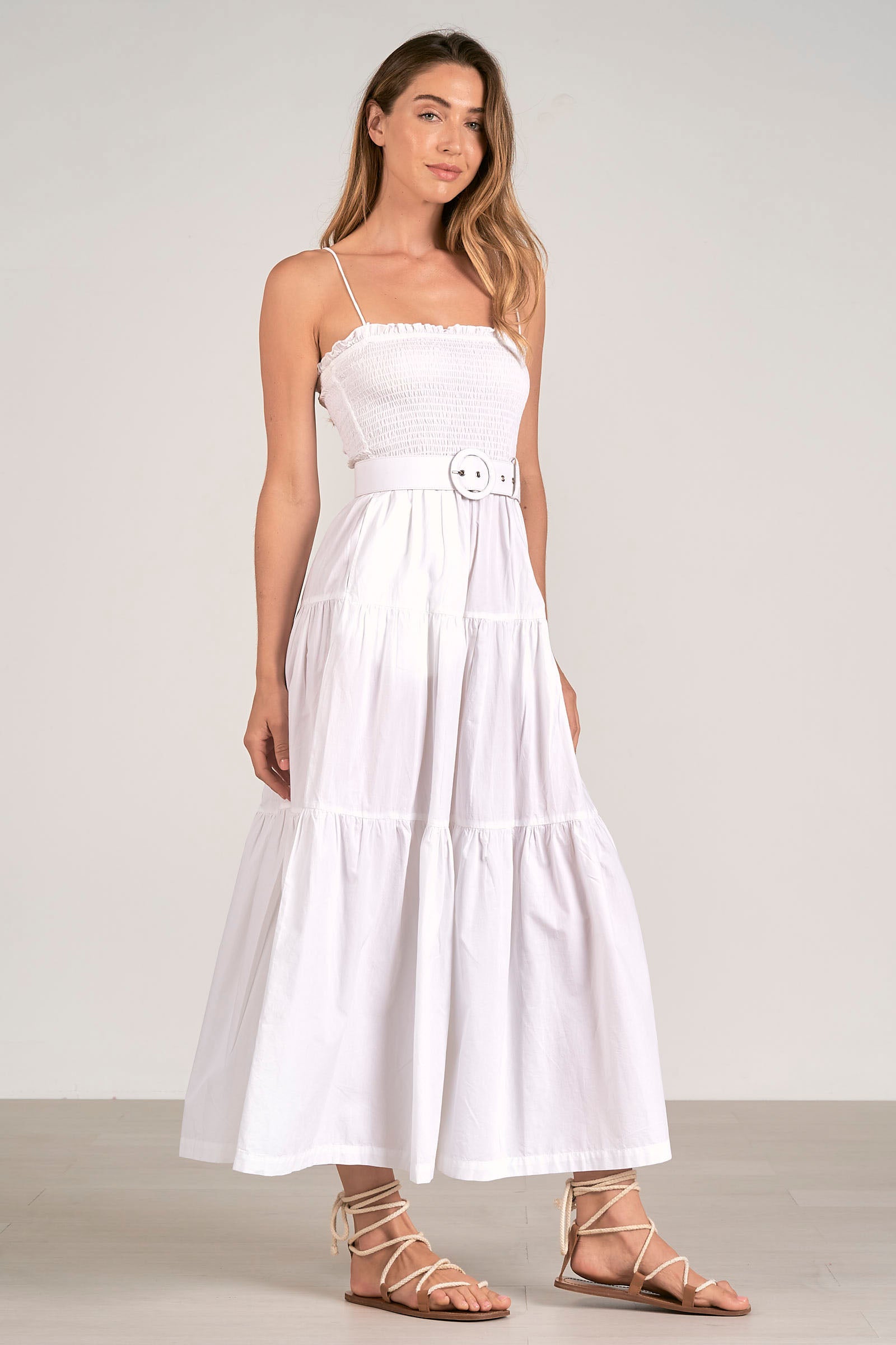 Elan Cris Smock Midi Dress White