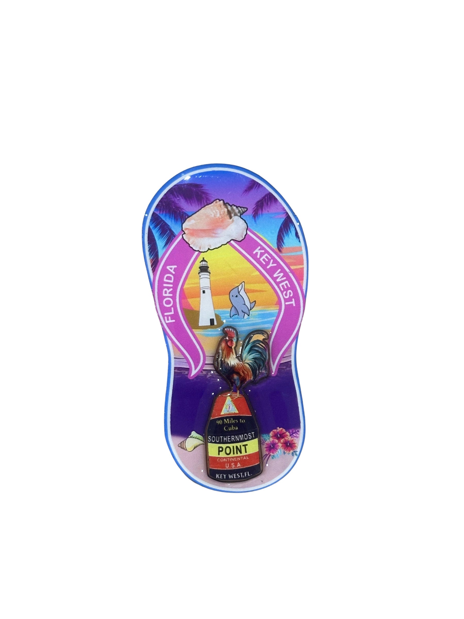 Light House Dolphin Key West Scene Flip Flop Magnet
