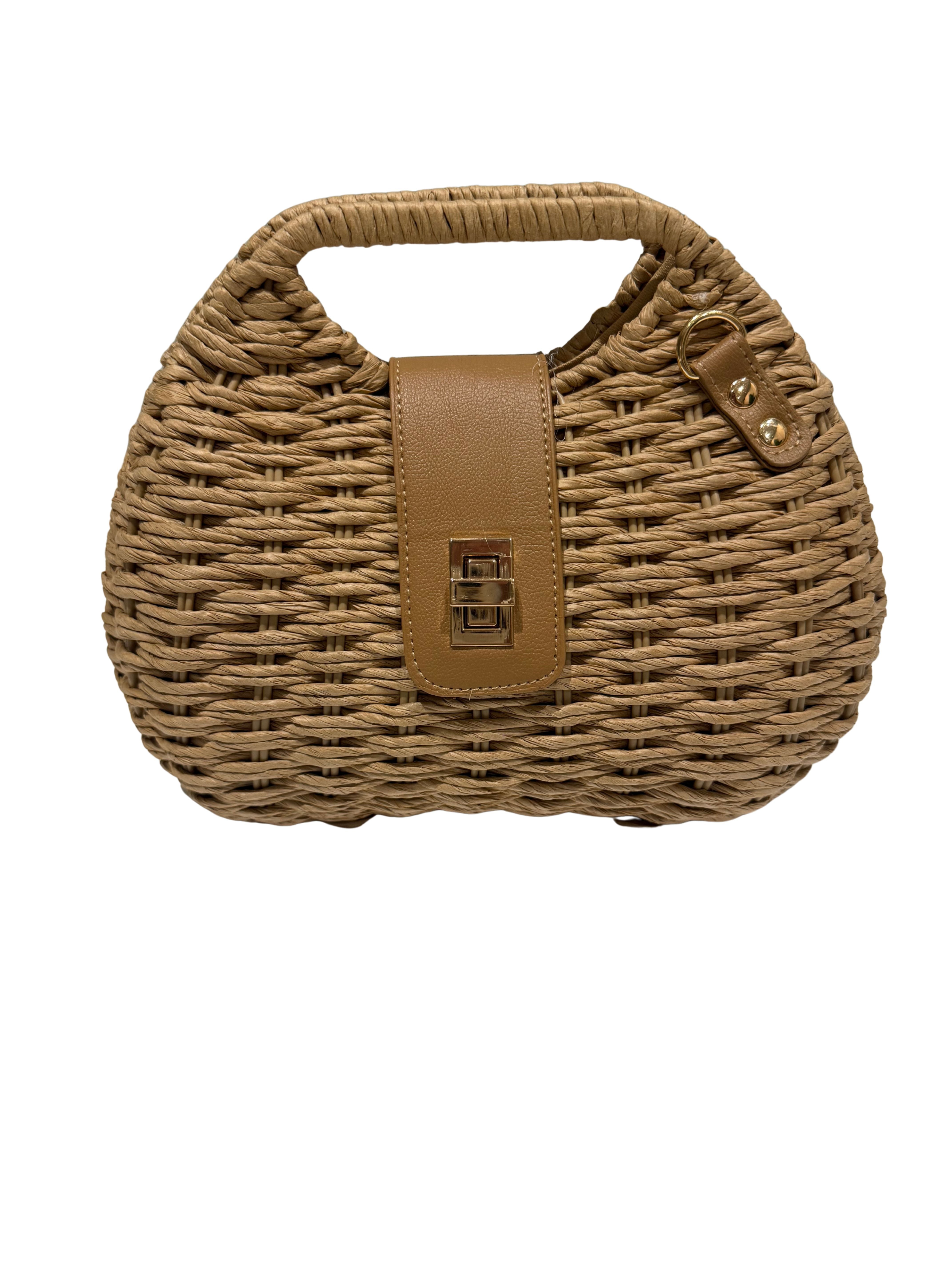 Shaddow and Fish Viola Woven Rafia Handbag Brown