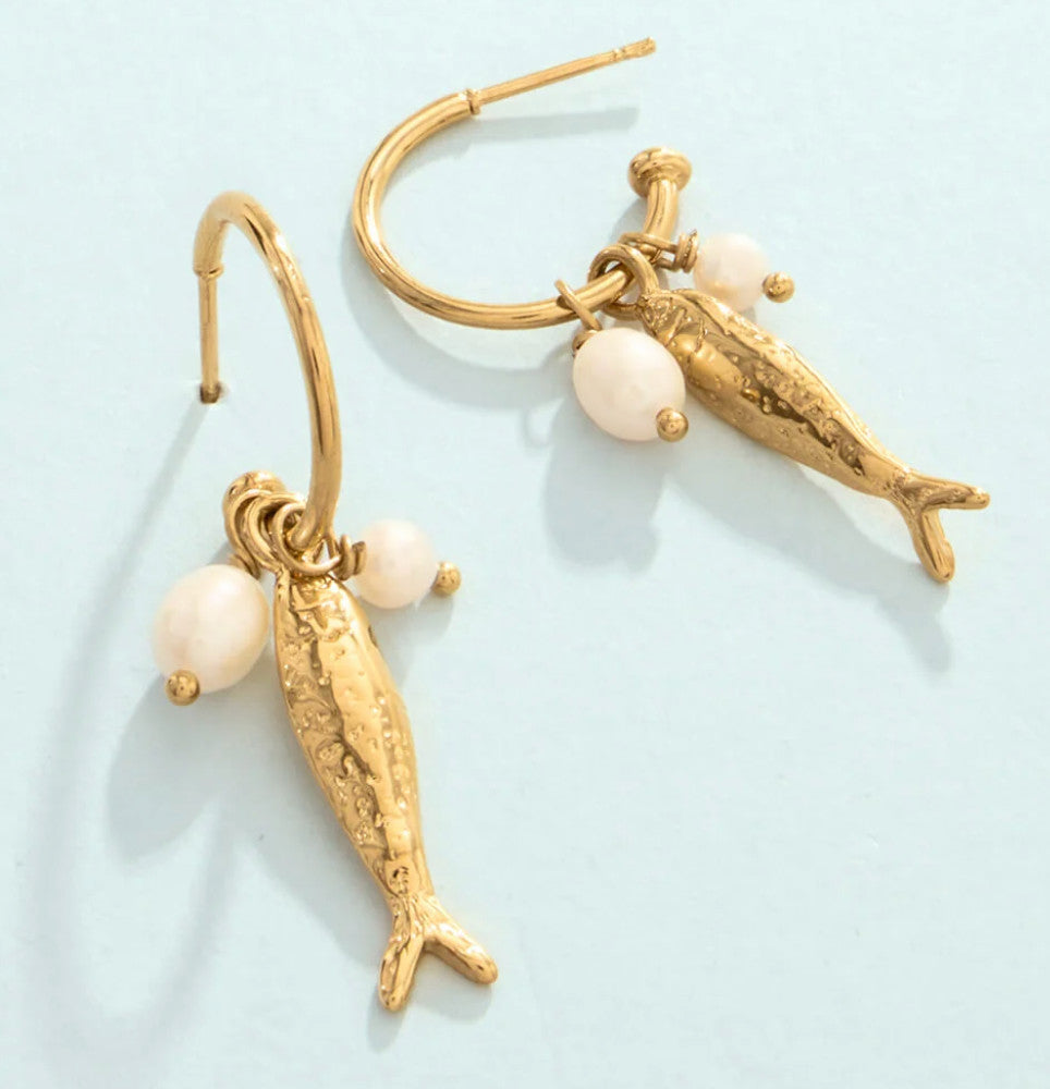 Spartina Sardines Convertible Hoop Gold Earrings