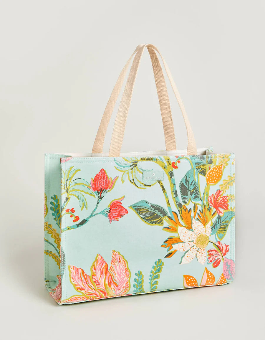 Spartina Queenie Tropical Floral Seafoam Market Tote Bag