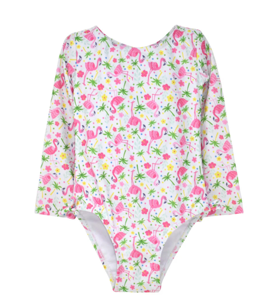 Flap Happy Charlie Rash Guard Swimsuit Flamingo Party