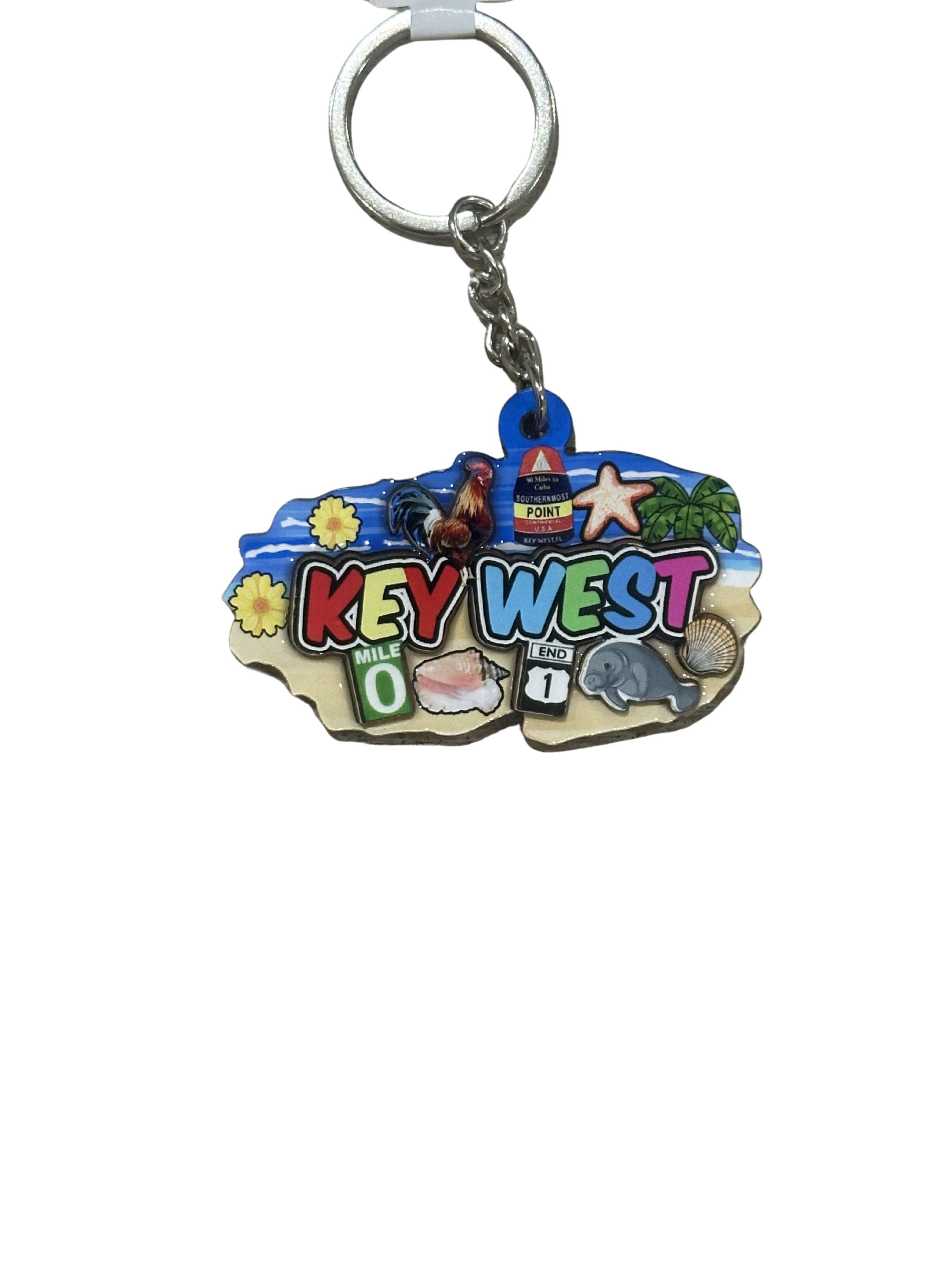 Colorful Sunset & Lighthouse Manatee Keychain