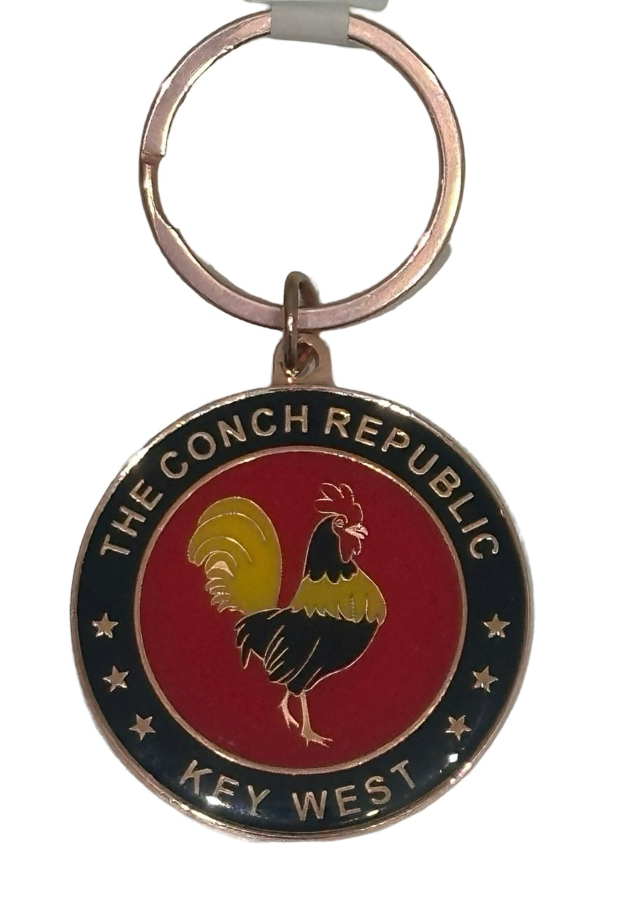 Conch Republic Rooster Round Keychain