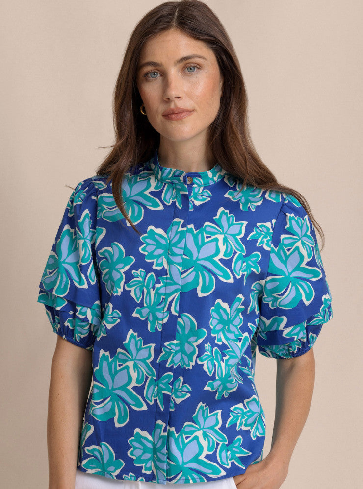 Southern Tide Payge Poplin Top Surf Blue