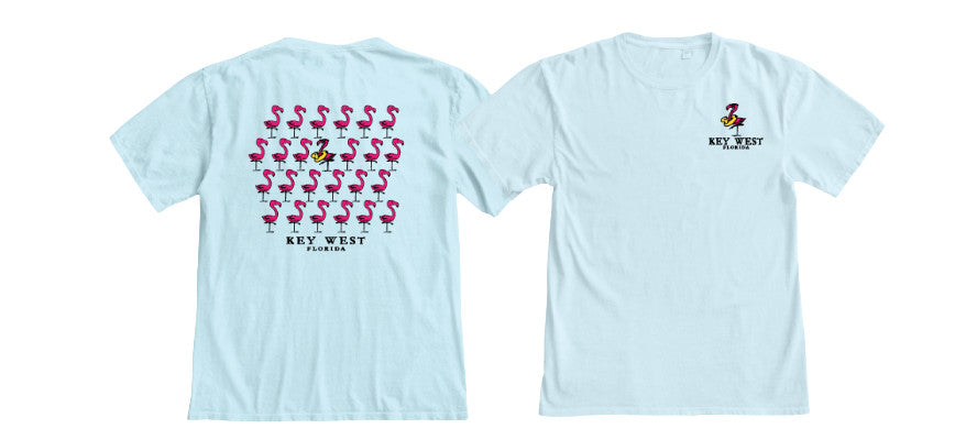 Shaddow and Fish Flamingo Frenzy Tee SS Powder Blue