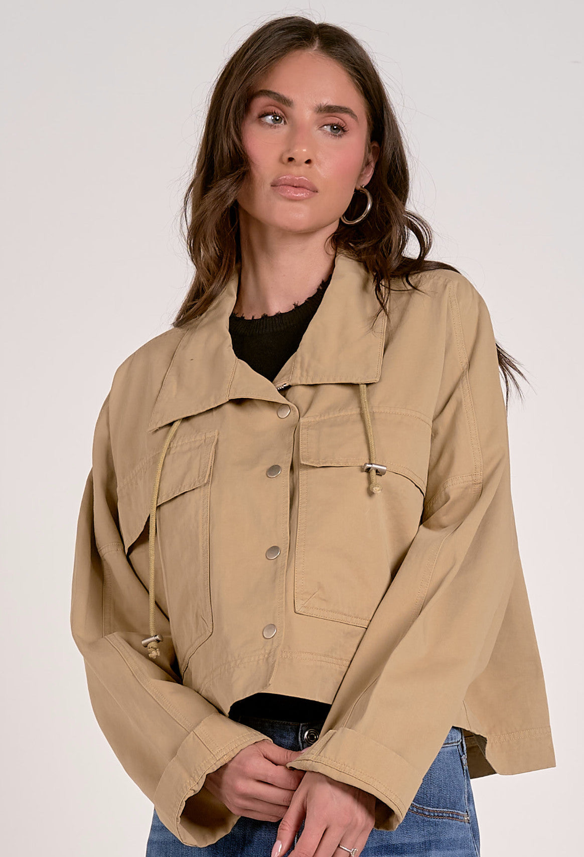 Elan Paula Cropped Trench Jacket Sand