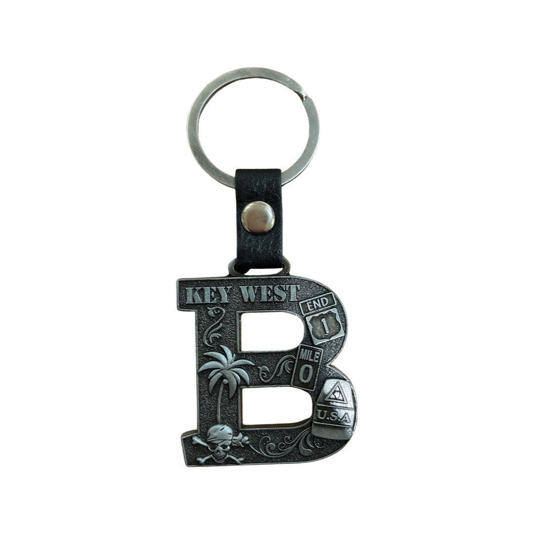 Key West Initial Leather & Metal Keychain