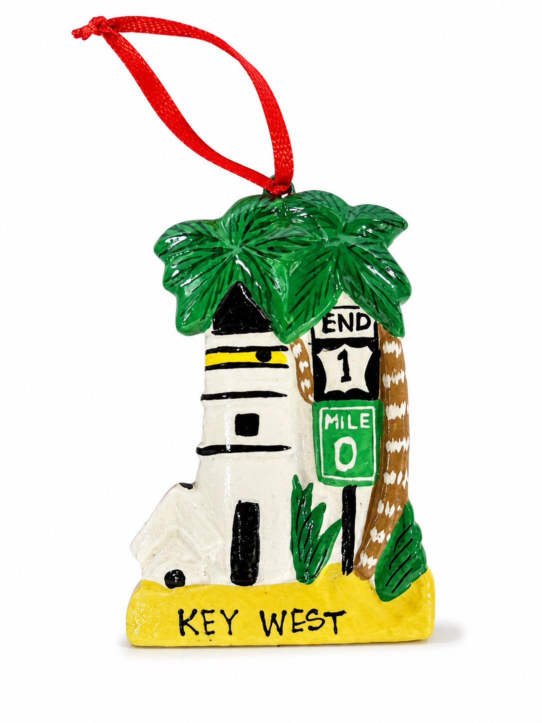 Hand Painted Key West Lighthouse & Mile 0 Ornament