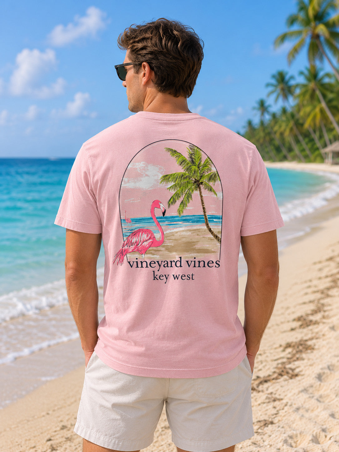 Vineyard Vines Flamingo Beach Scene Key West Pocket Tee SS Flamingo
