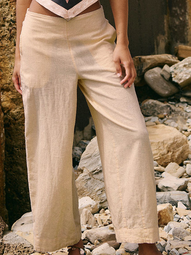 Free People Demi Cotton Linen Pants Tea Cookie