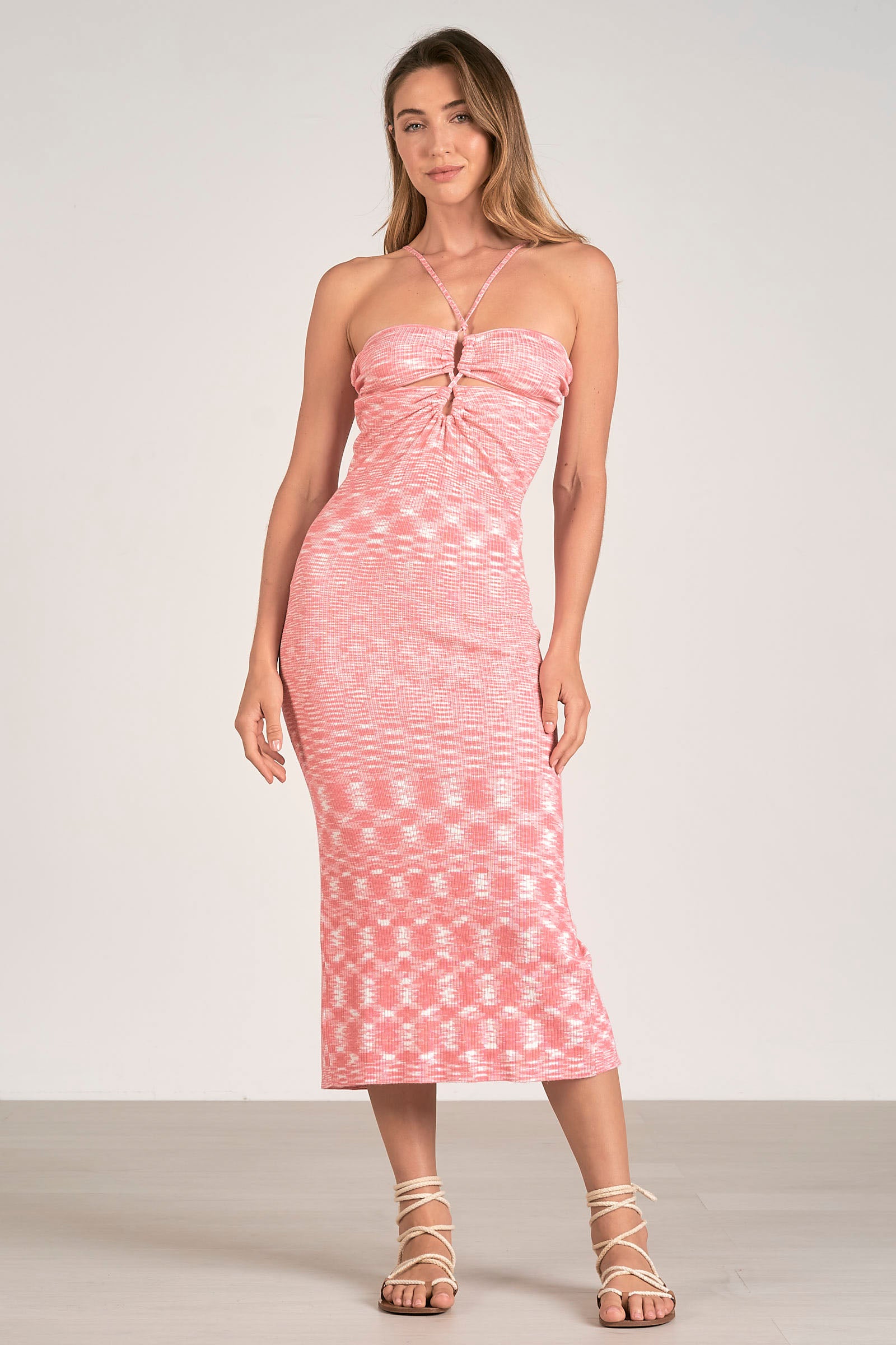 elan midi dress Midi Keyhole Dress, Pink/White M