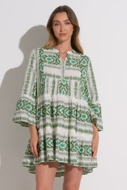 Elan Teresa A Line Dress White Green