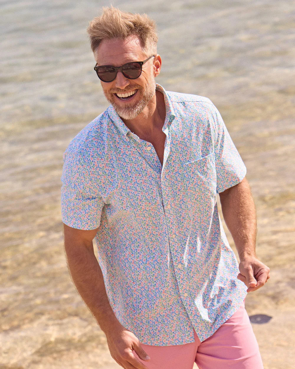 Southern Tide Intercoastal Petal Party Button Down SS Jade Green
