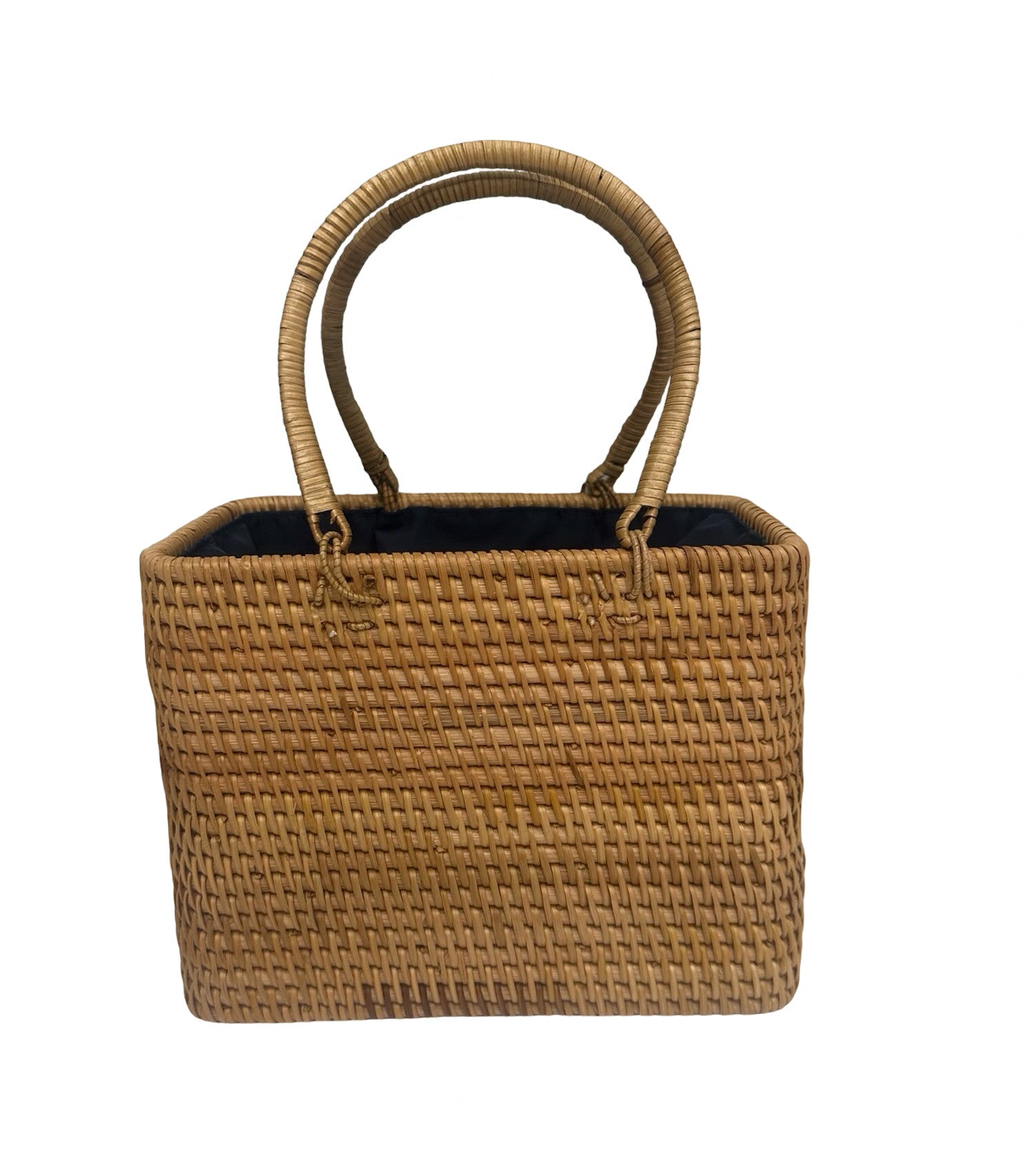 Shaddow and Fish Riley Wicker Straw Tote Luxe Bag Navy