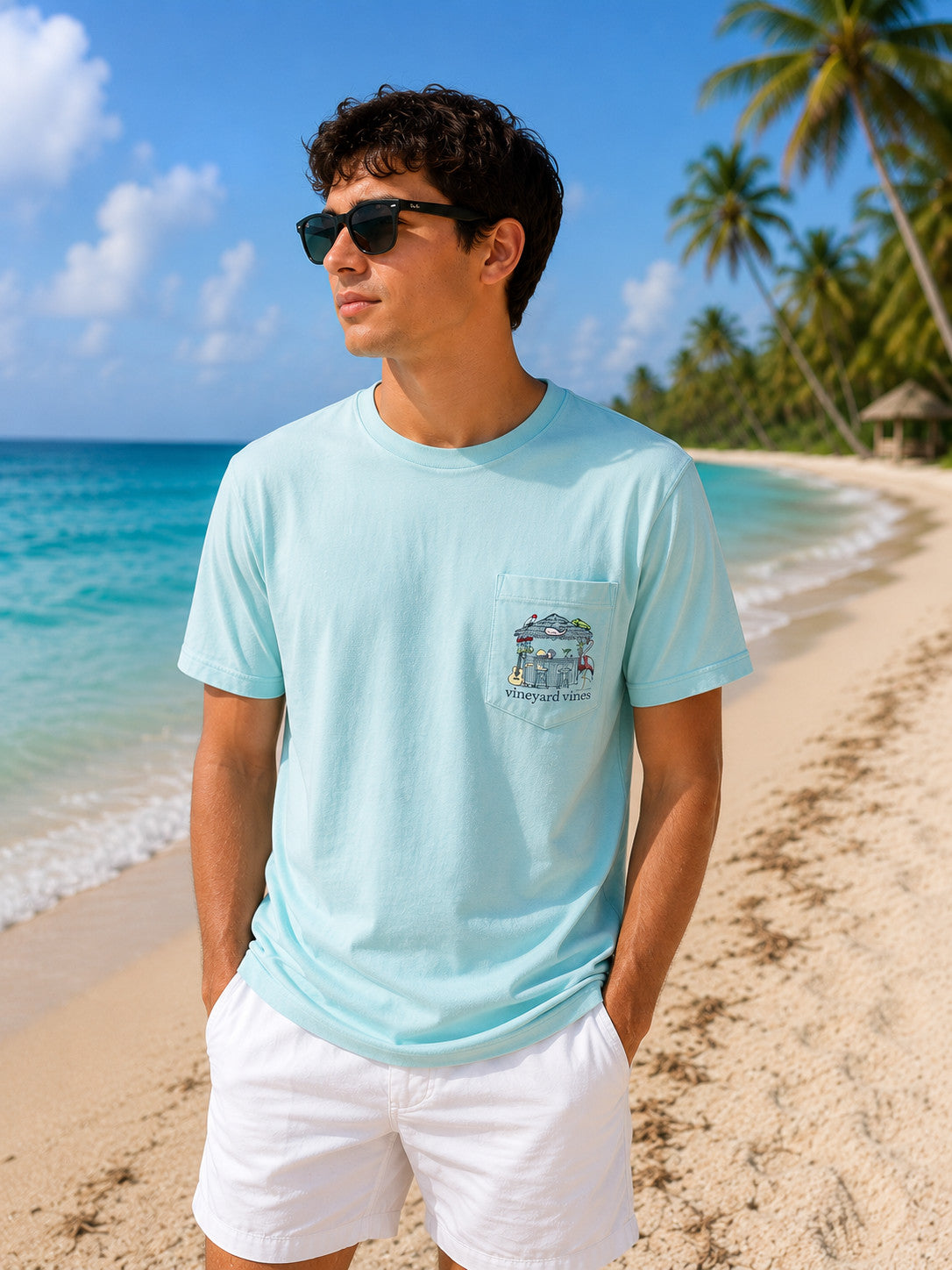 Vineyard Vines Bar Hut Key West SS Pocket Tee Mangrove Mint