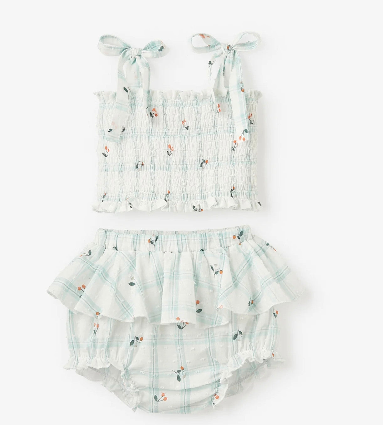 Elegant Baby Strawberry Picnic Swiss Dot Smocked Tie Set