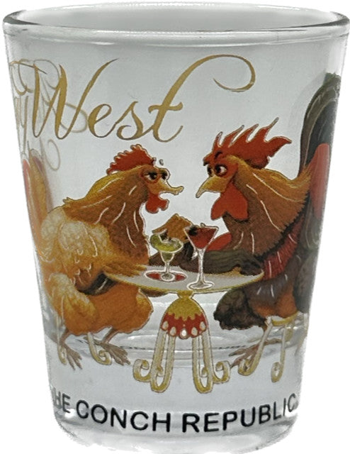 Gold Foil Roosters Key West Clear Shot Glass