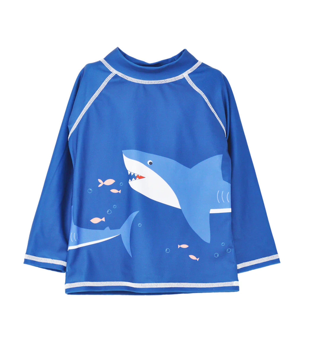 Flap Happy Graphic Rash Guard Swim Top Shark Cyclone