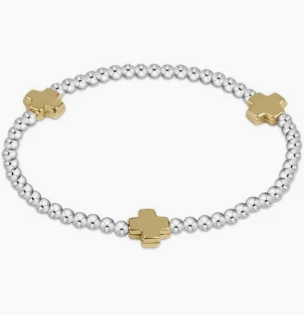 Enewton Signature Cross Gold Pattern 3mm Bead Bracelet Mixed Metal