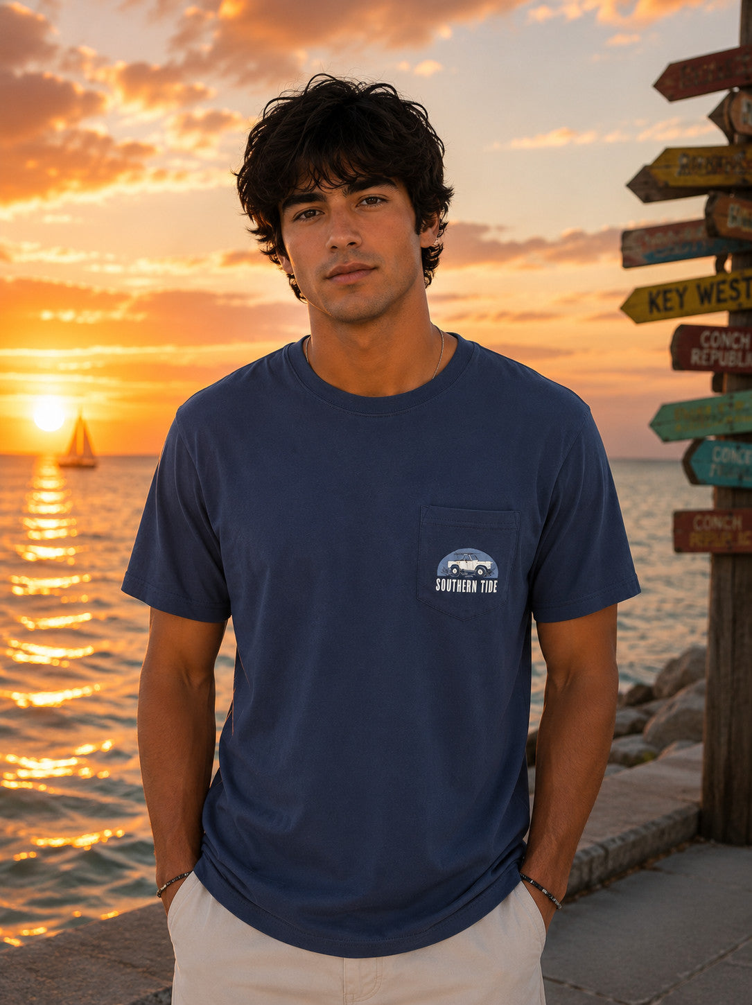 Southern Tide Key West Catch Me On The Coast Tee SS Navy