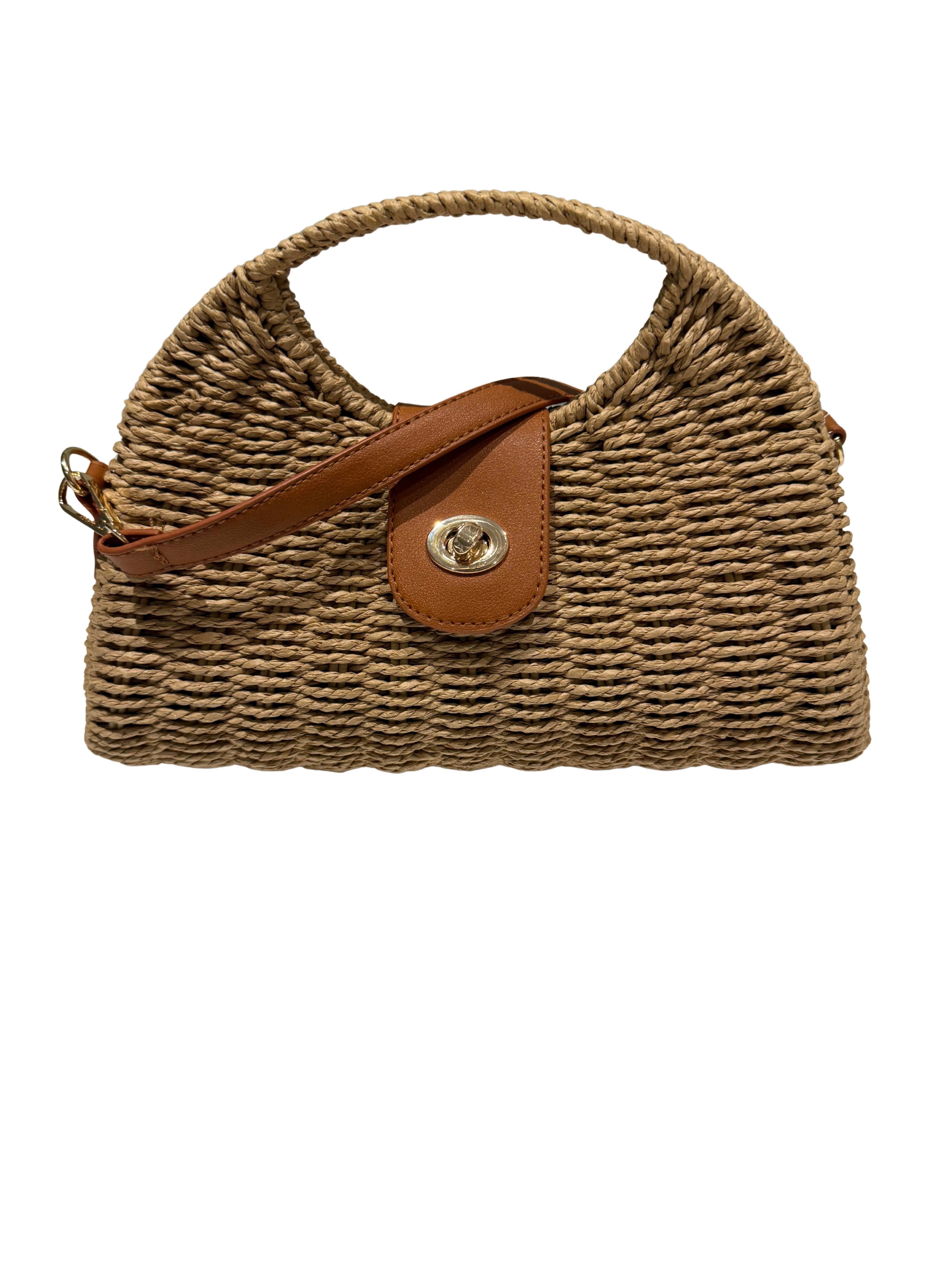 Shaddow and Fish Ruth Fanned Rafia Handbag Brown