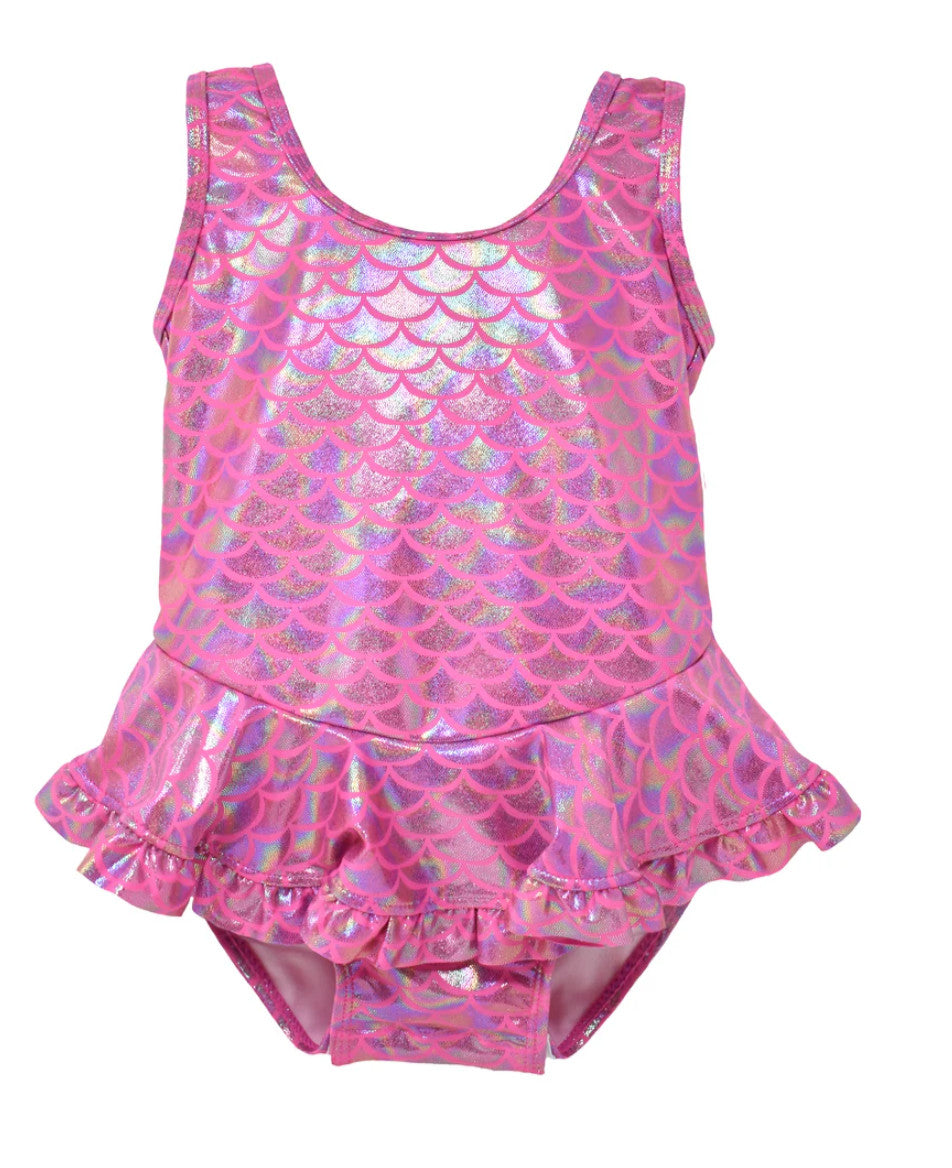 Flap Happy Stella Infant Ruffle Swimsuit Shiny Pink Scales