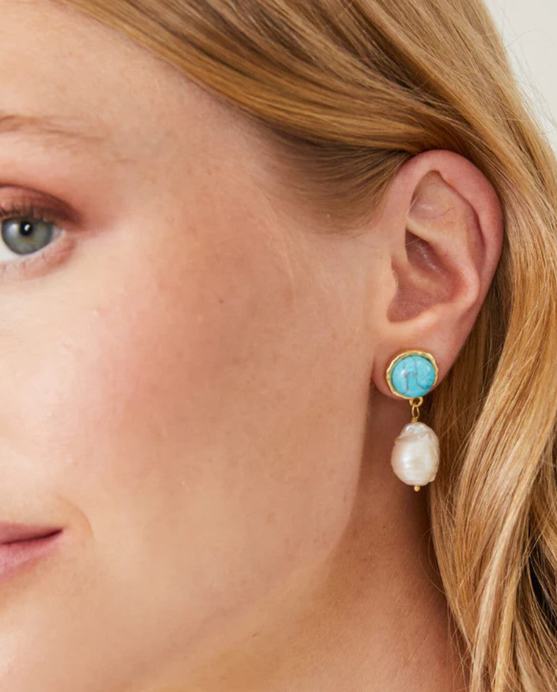 Spartina Bauble Pearl Drop Earrings Pearl/Turquoise