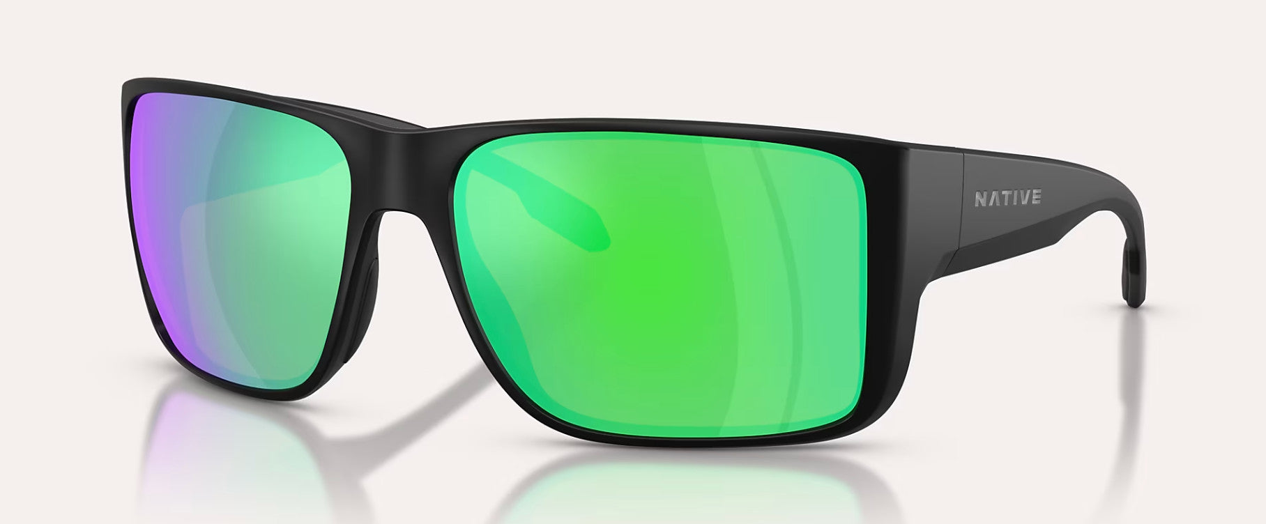 Native Eyewear Badlands XL Matte Black w/ Green Reflex Lens Sunglasses Polarized