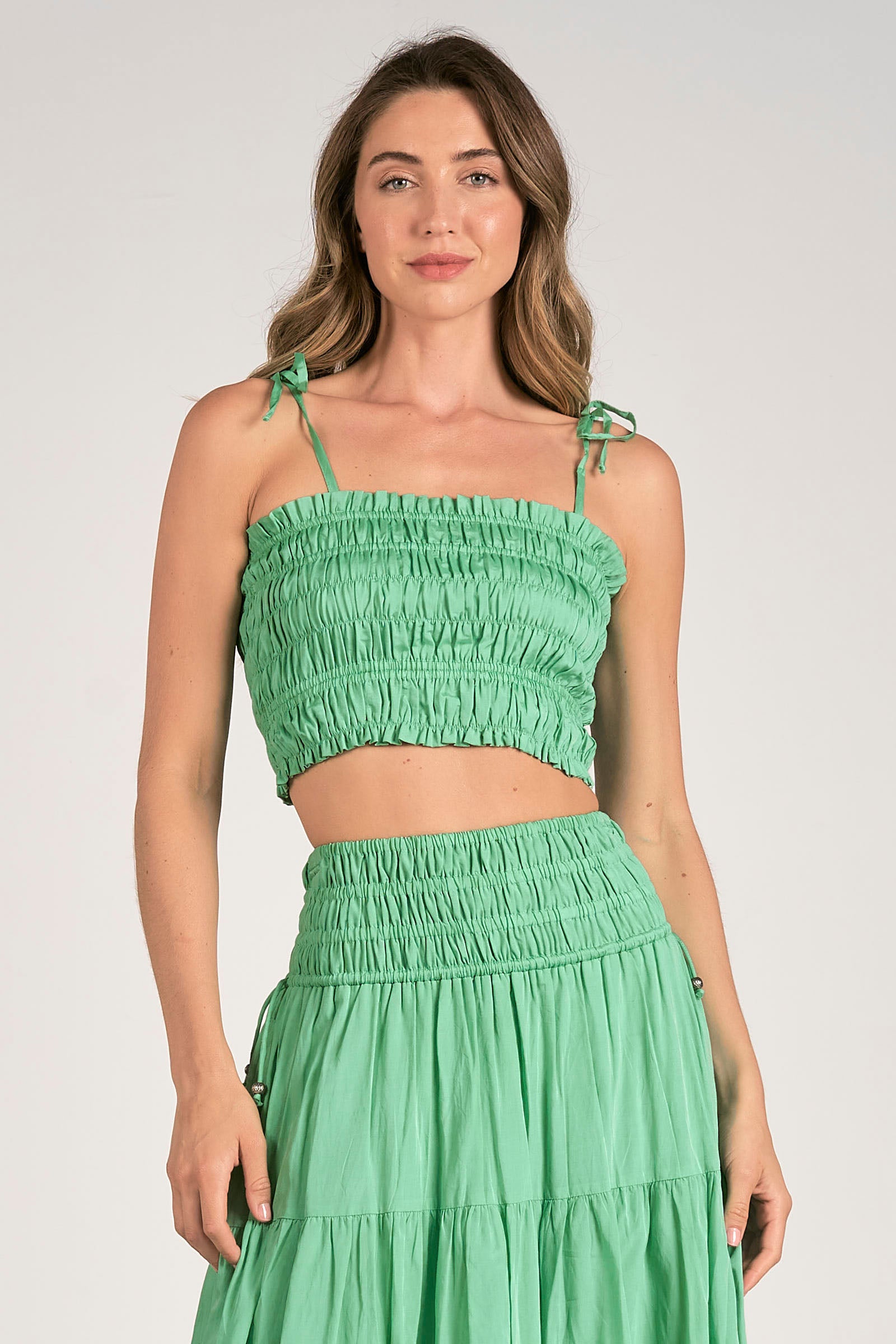 Elan Lili Tie Straps Smock Crop Top Mint