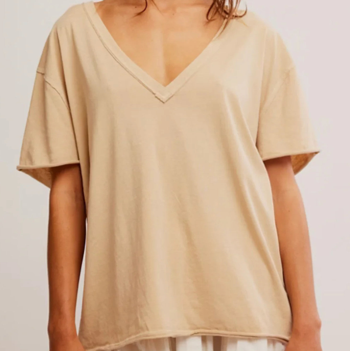 Free People Nina V Neck Tee Oat Latte