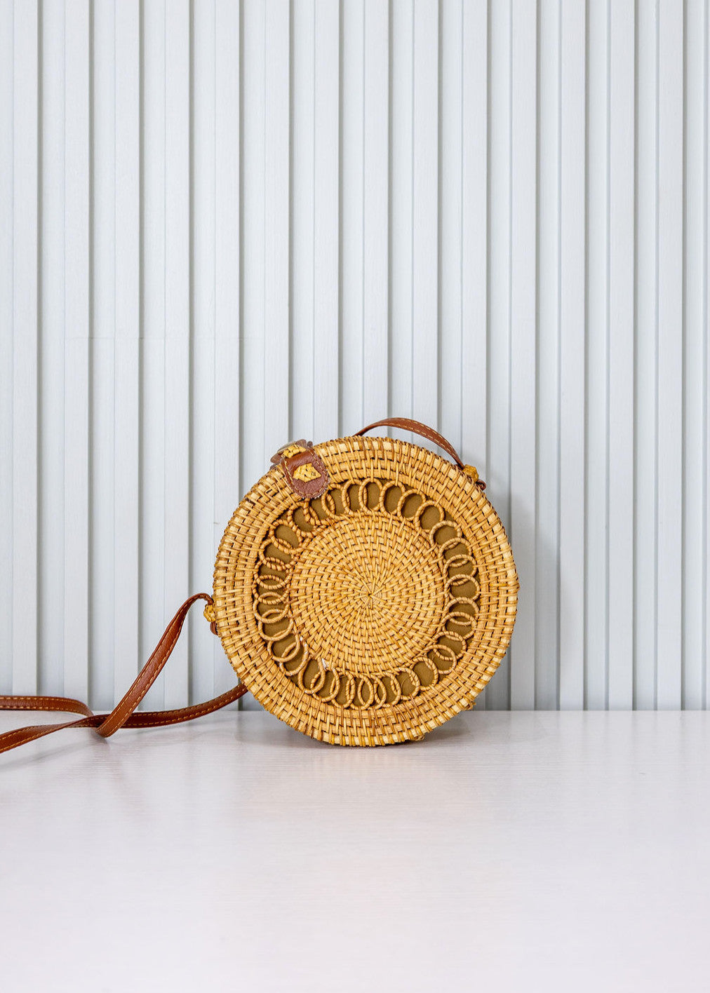 Shaddow and Fish Savannah Round Peek Through Detail Luxe Bag Tan