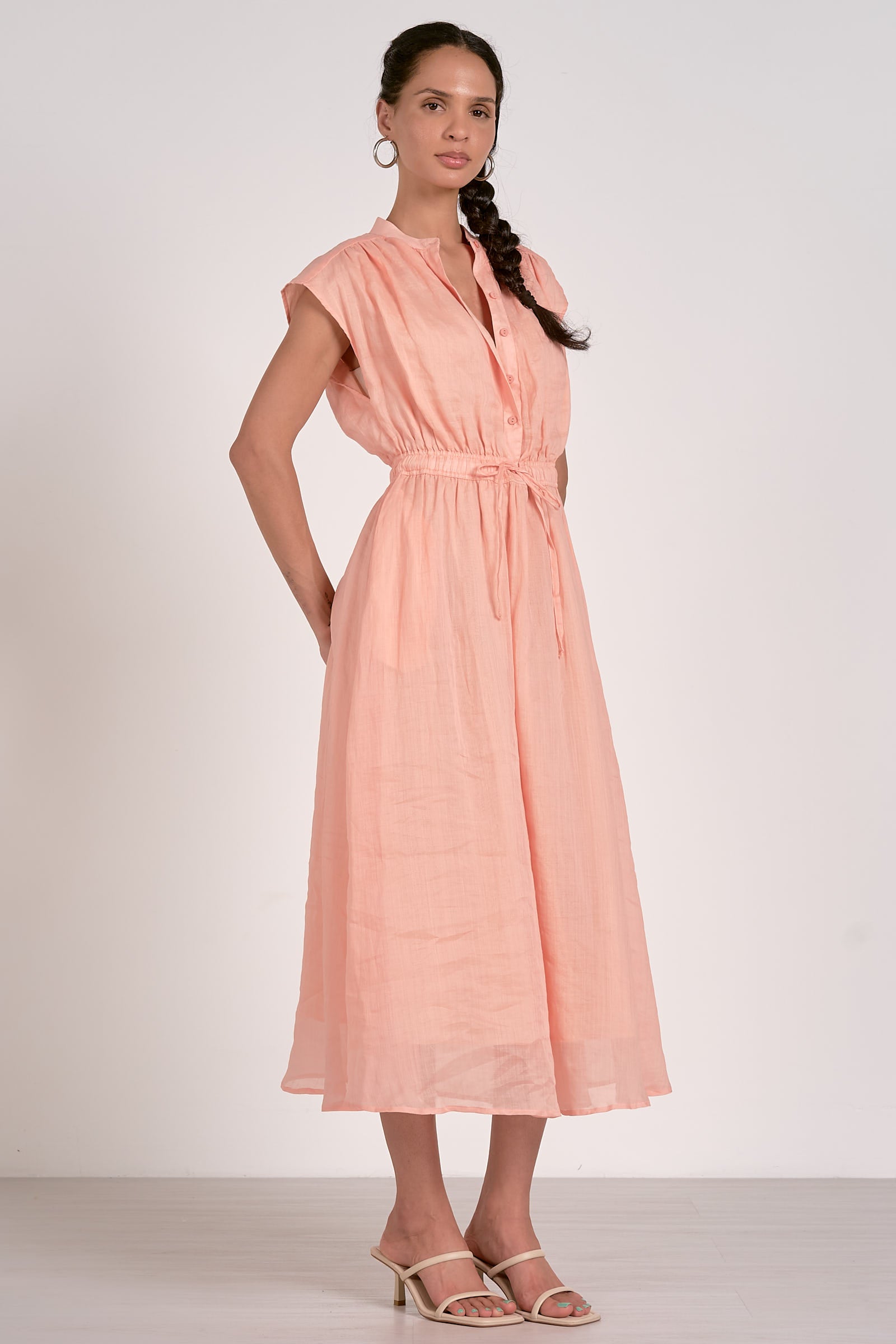 Elan Tie Lacey Waist Dress Light Peach