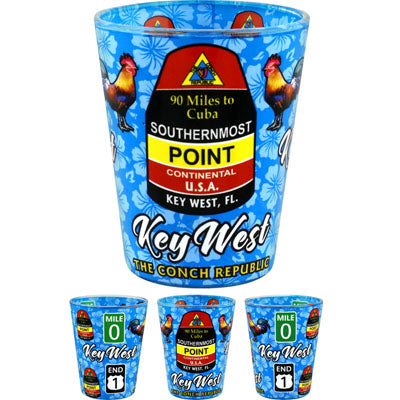 Key West Blue Hibiscus Bouy Roosters Shot Glass