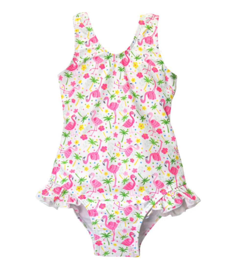 Flap Happy Delaney Hip Ruffle Swimsuit Flamingo Party