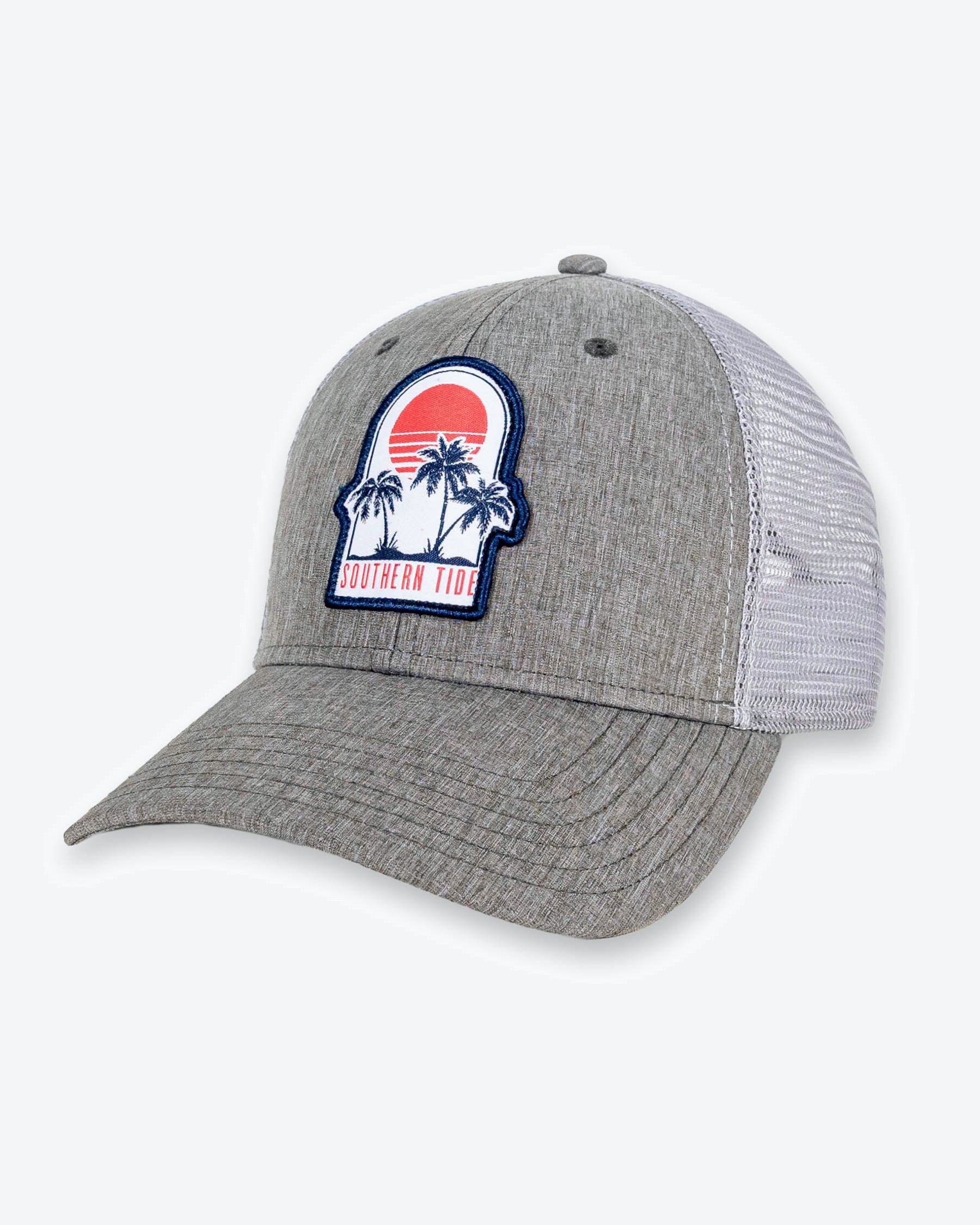 Southern Tide Three Palms Perf Trucker Hat Heather Khaki