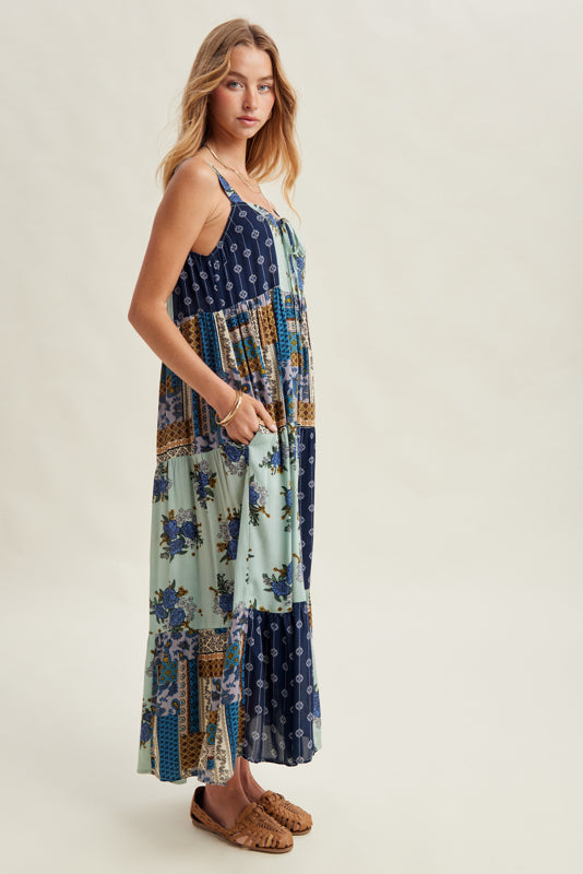 Shaddow and Fish Shaira Woven Midi Dress Navy Combo