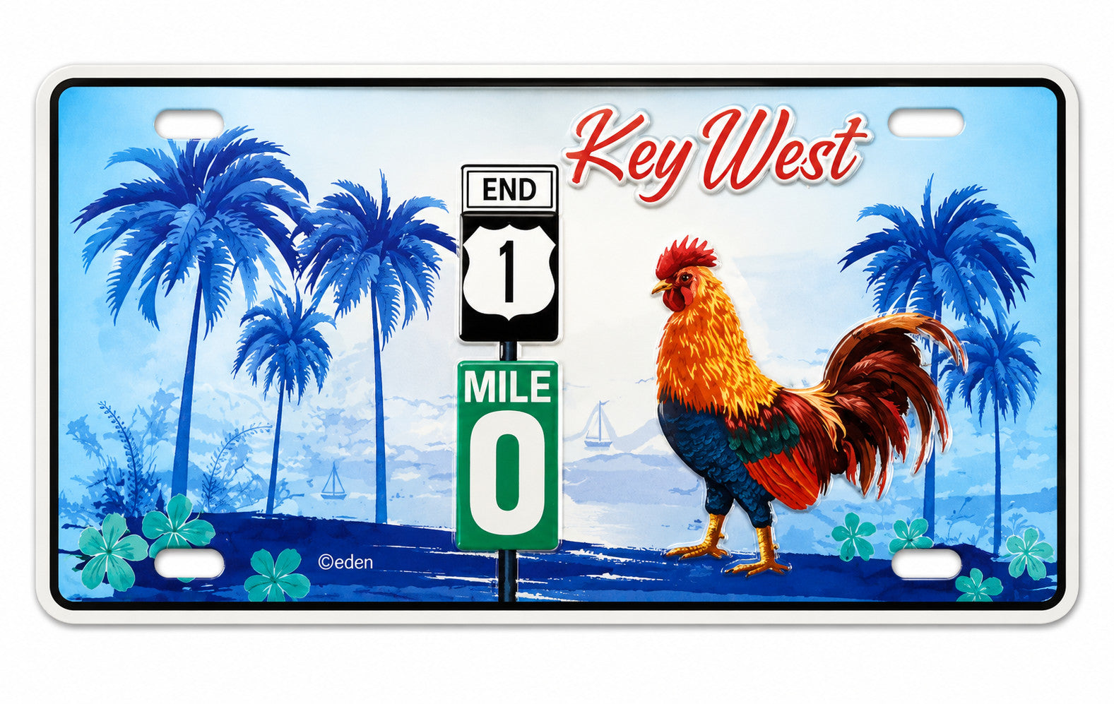 Key West Mile Marker 0 Rooster Paradise License Plate Magnet