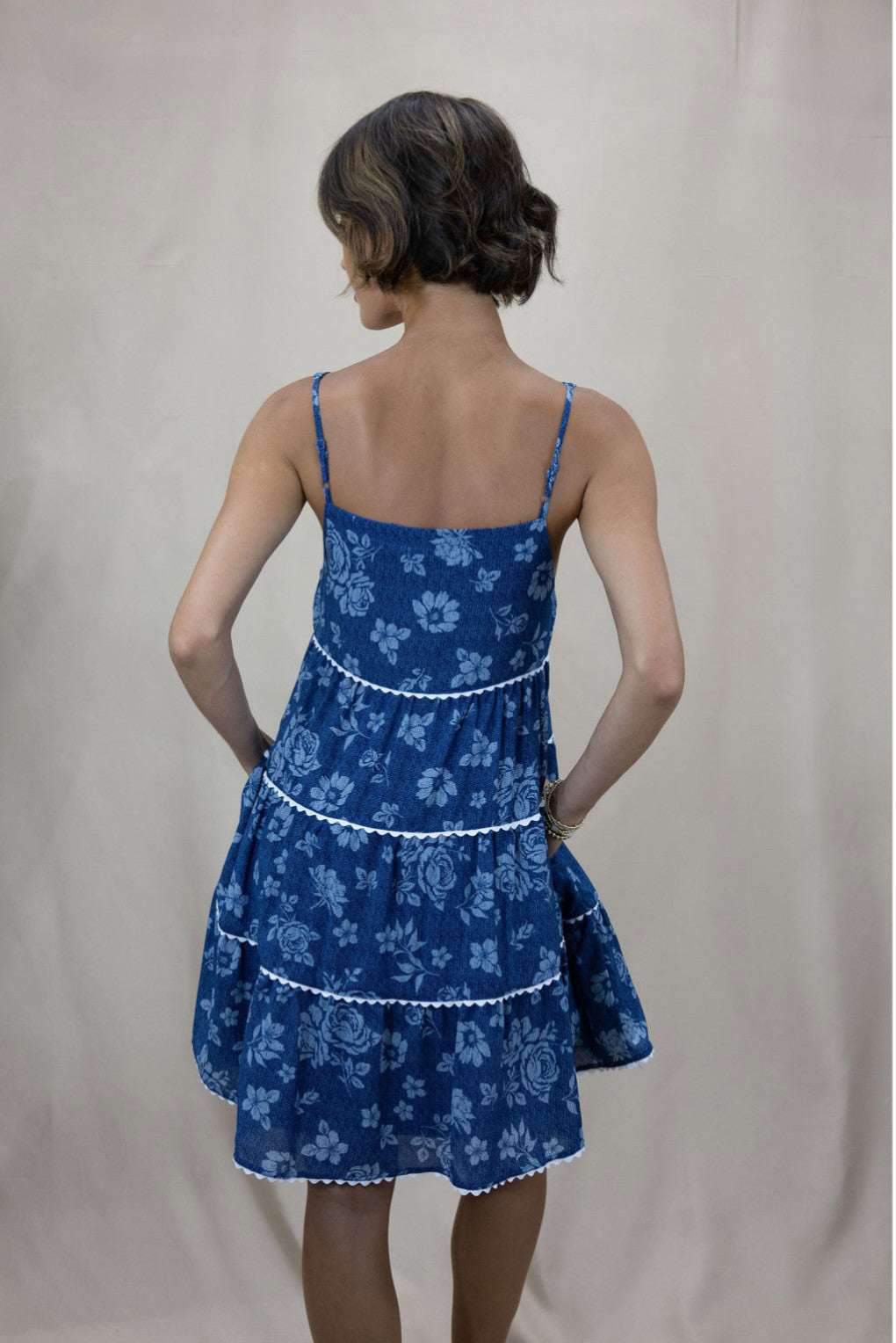 Shaddow and Fish Chloe Floral Tiered Dress Blue